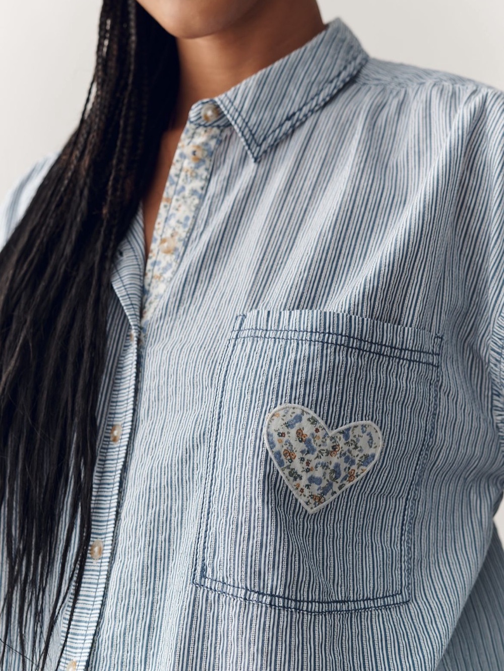 Pilcro Light Blue Mixed Print Striped Button-Down Shirt - Picture 8 of 16